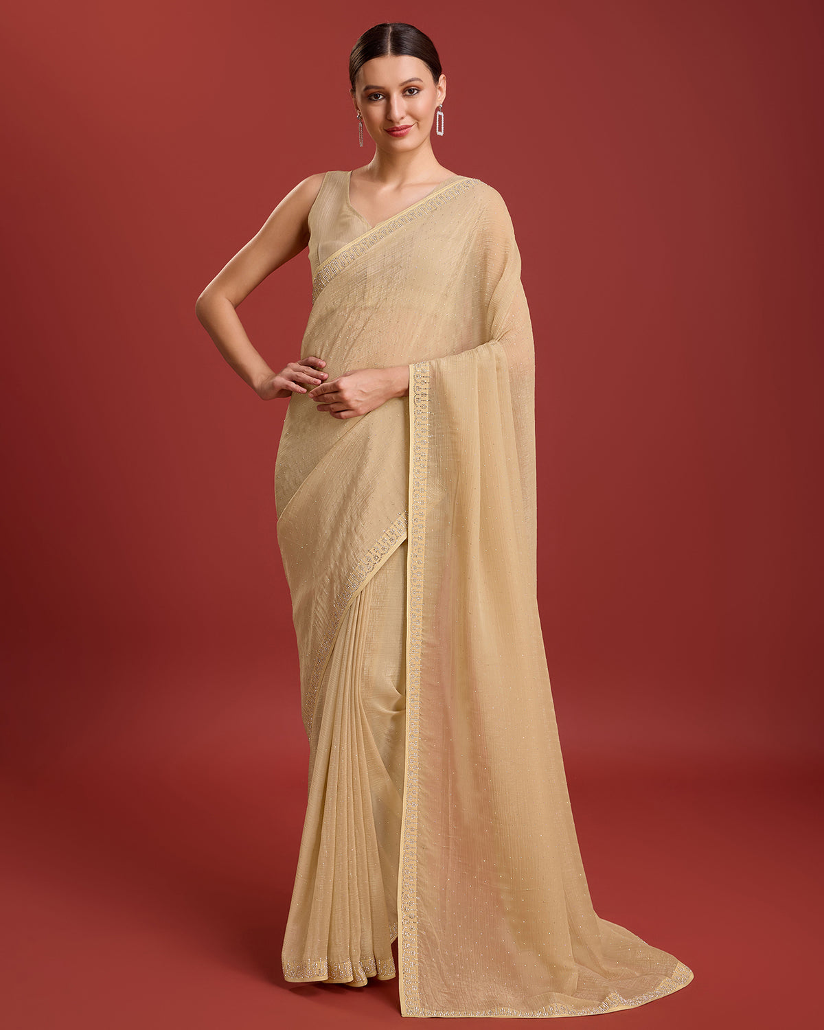 Chikoo Crush Organza Swarovski Festival Saree