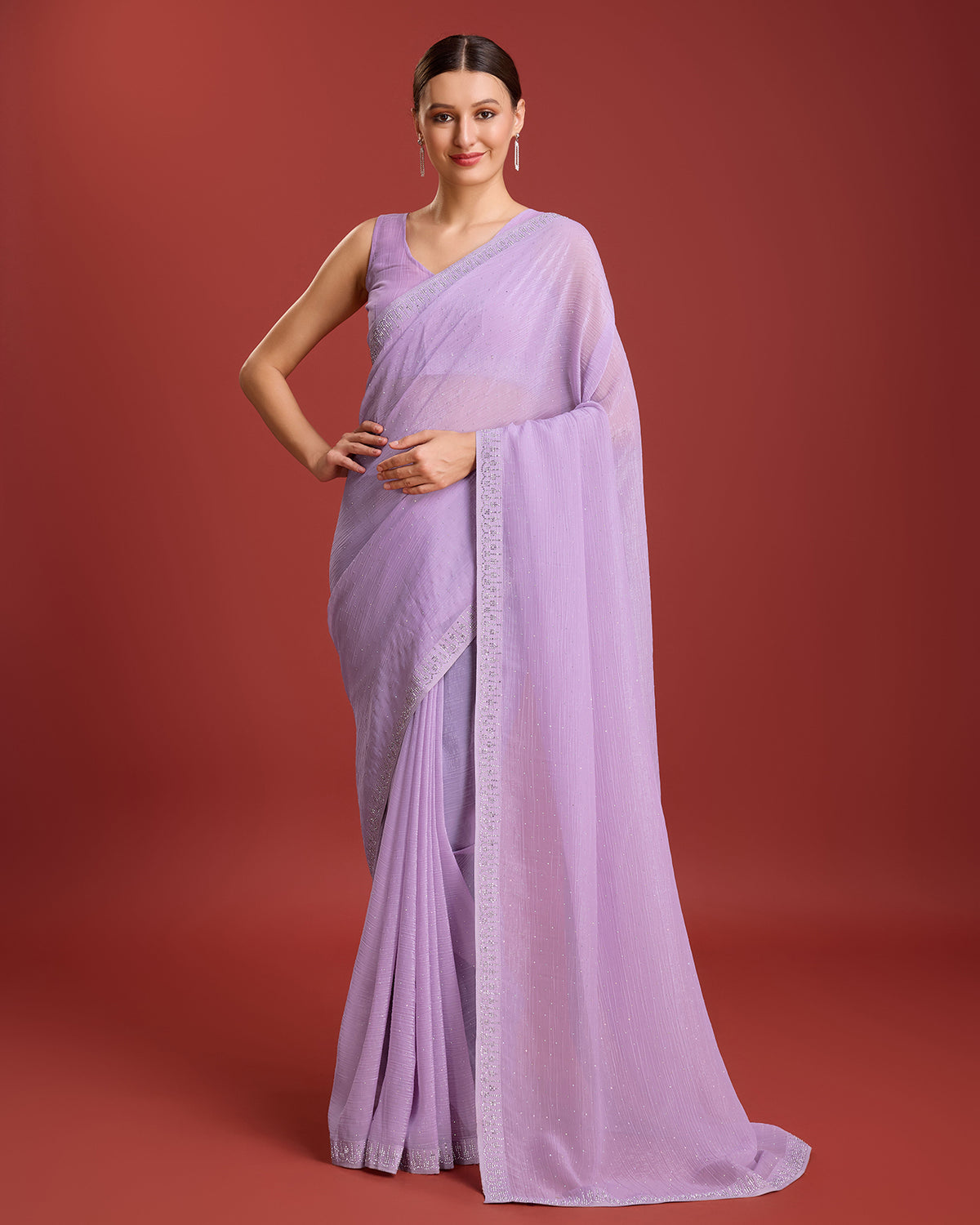Lavender colour crush organza swarovski festival saree