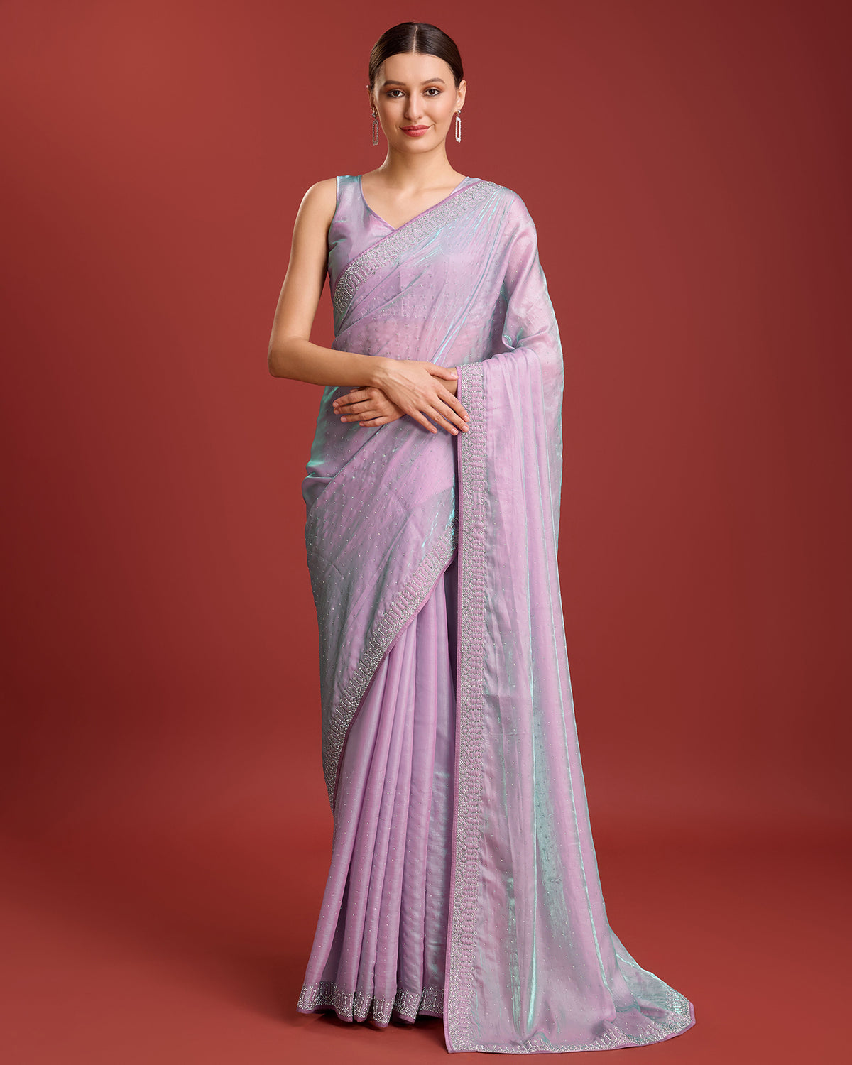 Lavender Organza silk Swarovski Partywear Saree