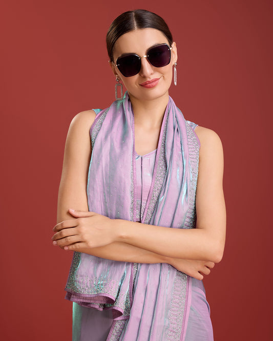 Lavender Organza silk Swarovski Partywear Saree - Monjolika Fashion