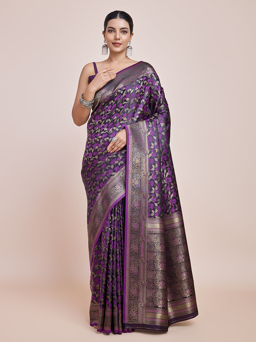 Maroon Banarasi Satin Silk Woven Traditional Saree - Monjolika Fashion