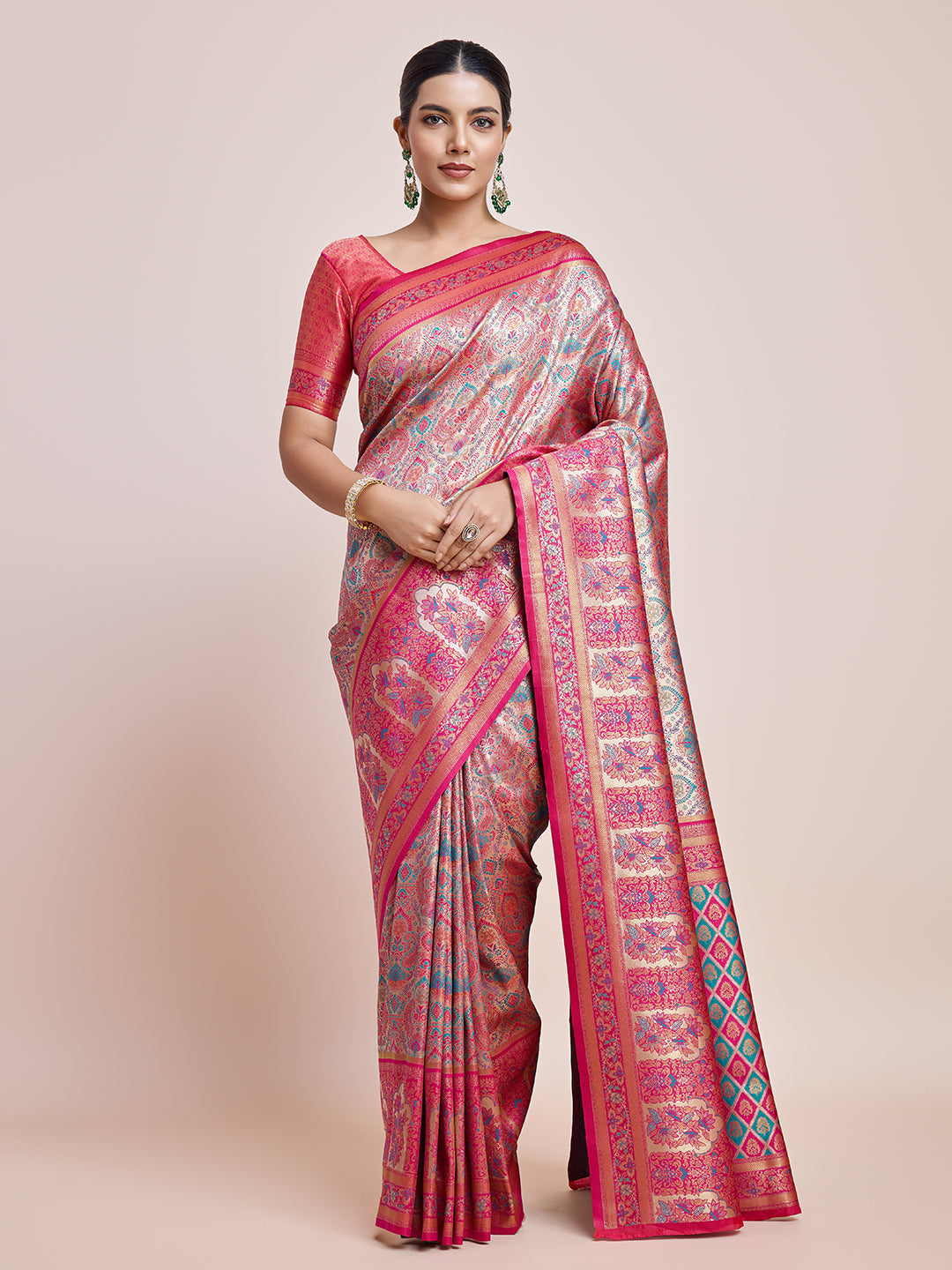 Pink Dharmavaram Silk Woven Work Stunning Saree