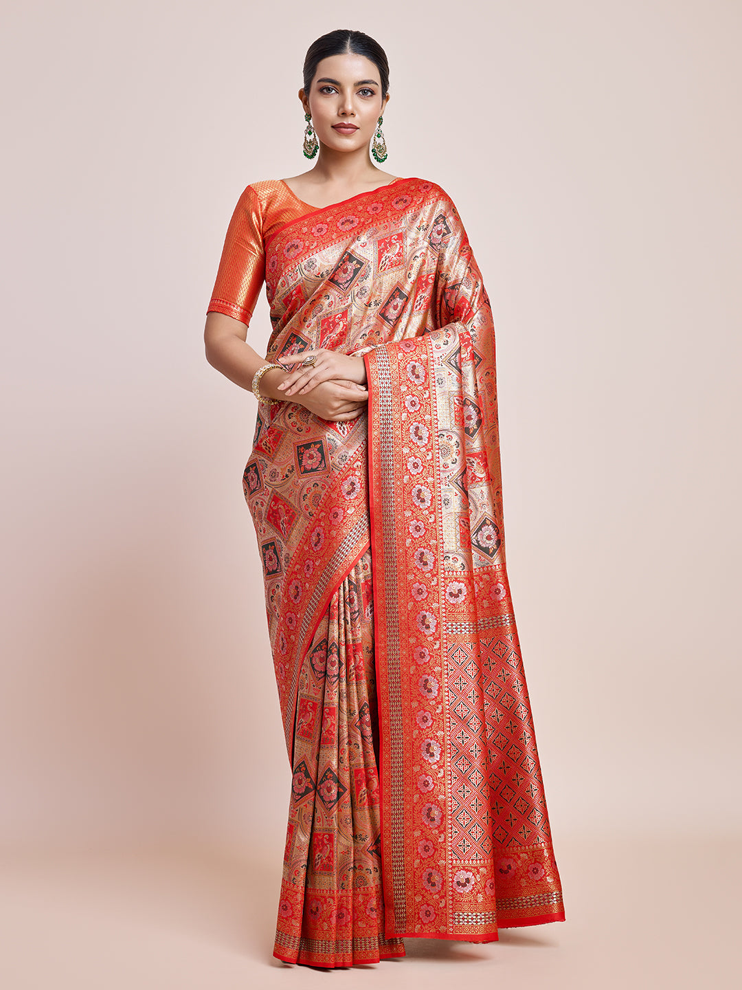 Red Dharmavaram Silk  Zari Woven Designer Saree