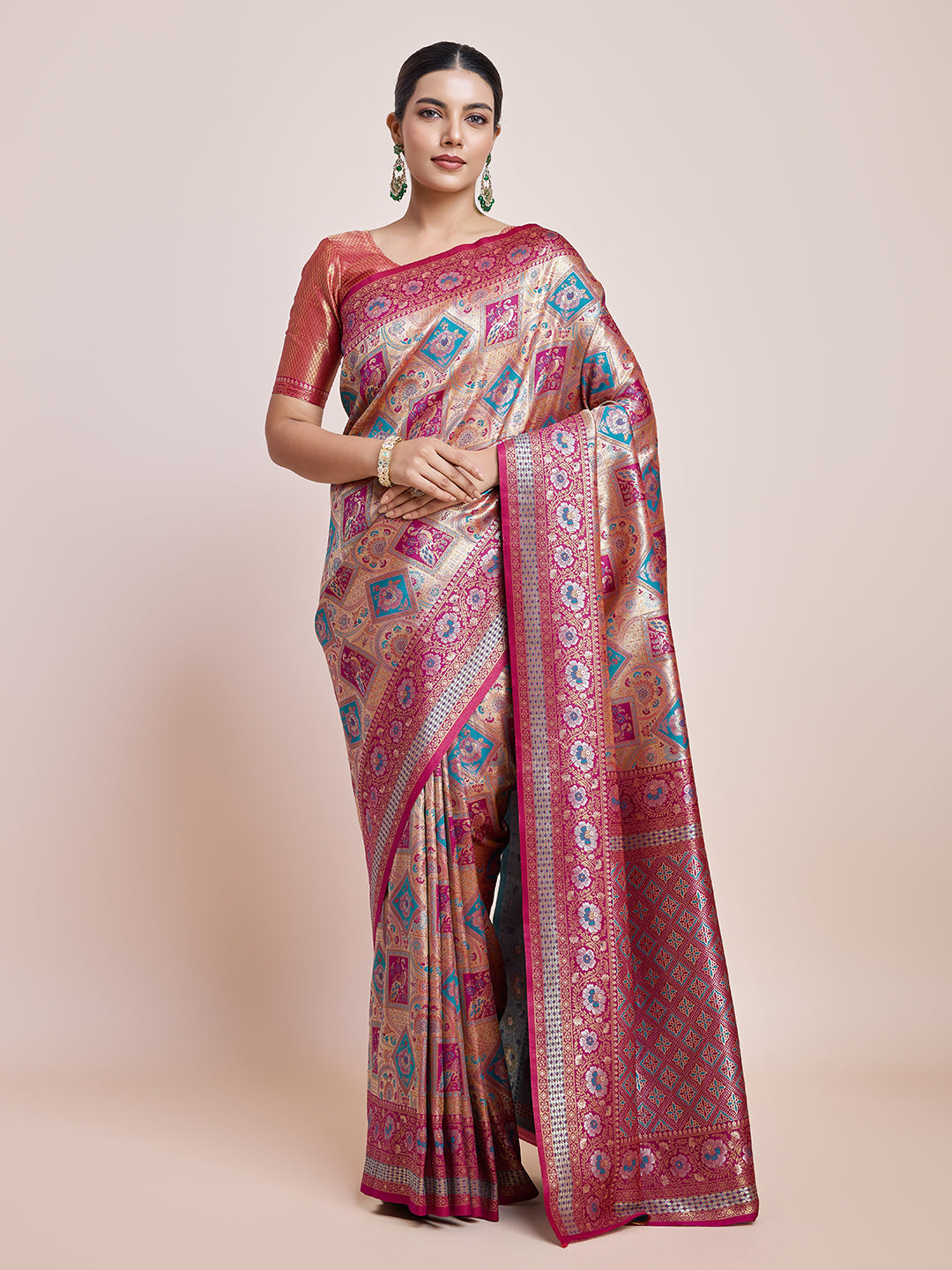 Magenta Dharmavaram Silk Zari work Designer Saree