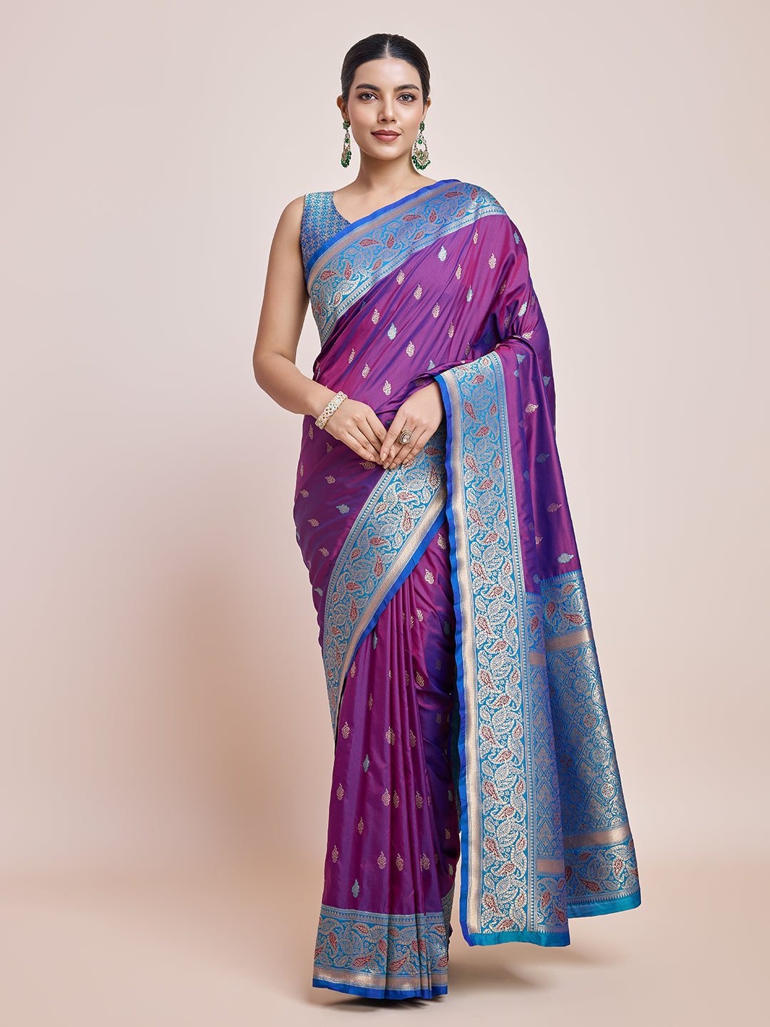 Purple Banarasi Satin Silk Rich Zari Work Traditional Saree
