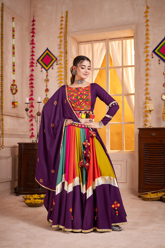 Viscose Cotton Navratri Readymade Lehenga Choli in Multi Color & Purple