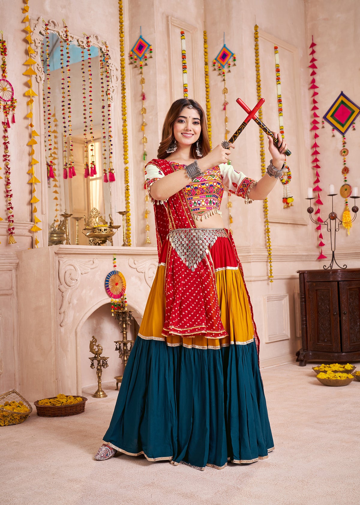Mirror And Kodi Work Colorful Navratri Chaniya Choli In Viscose Cotton