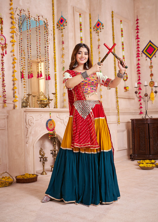 Mirror And Kodi Work Colorful Navratri Chaniya Choli In Viscose Cotton