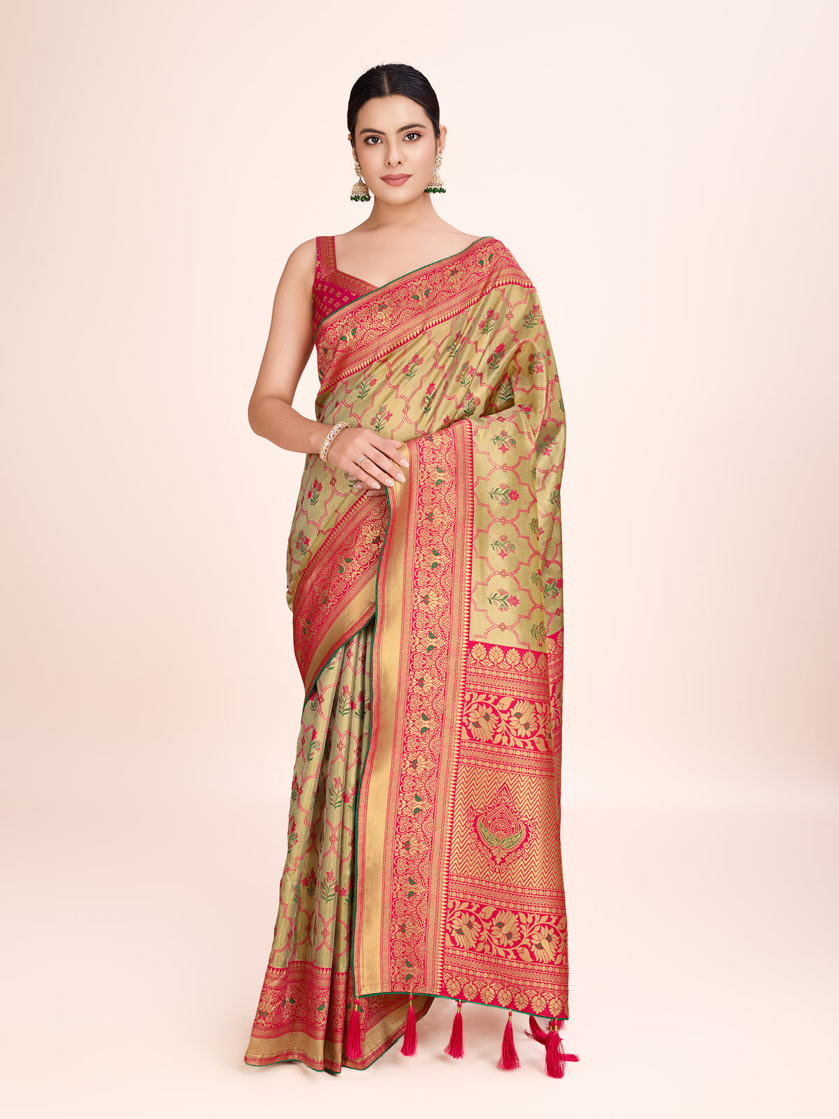 Pink Banarasi Tissue silk Exquisite Designs Rich look Saree