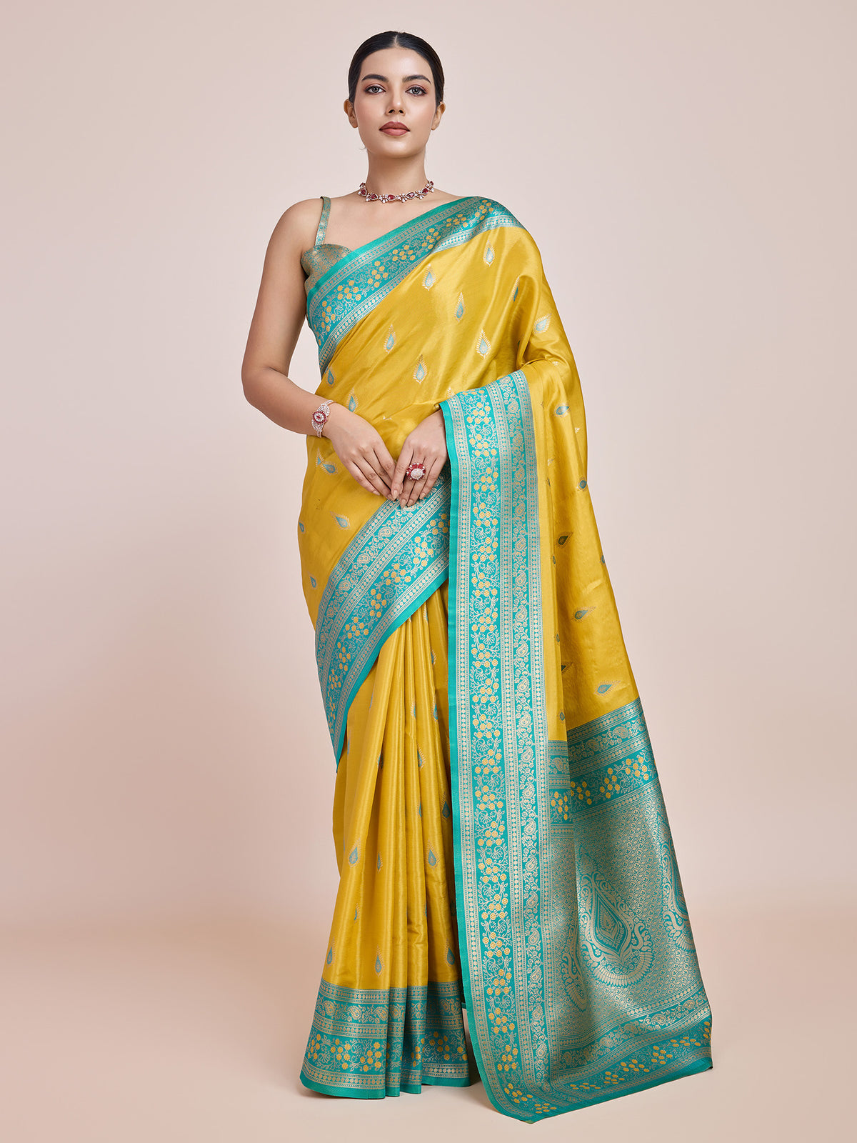 Yellow Banarasi Tissue Silk Zari Woven Festival Saree