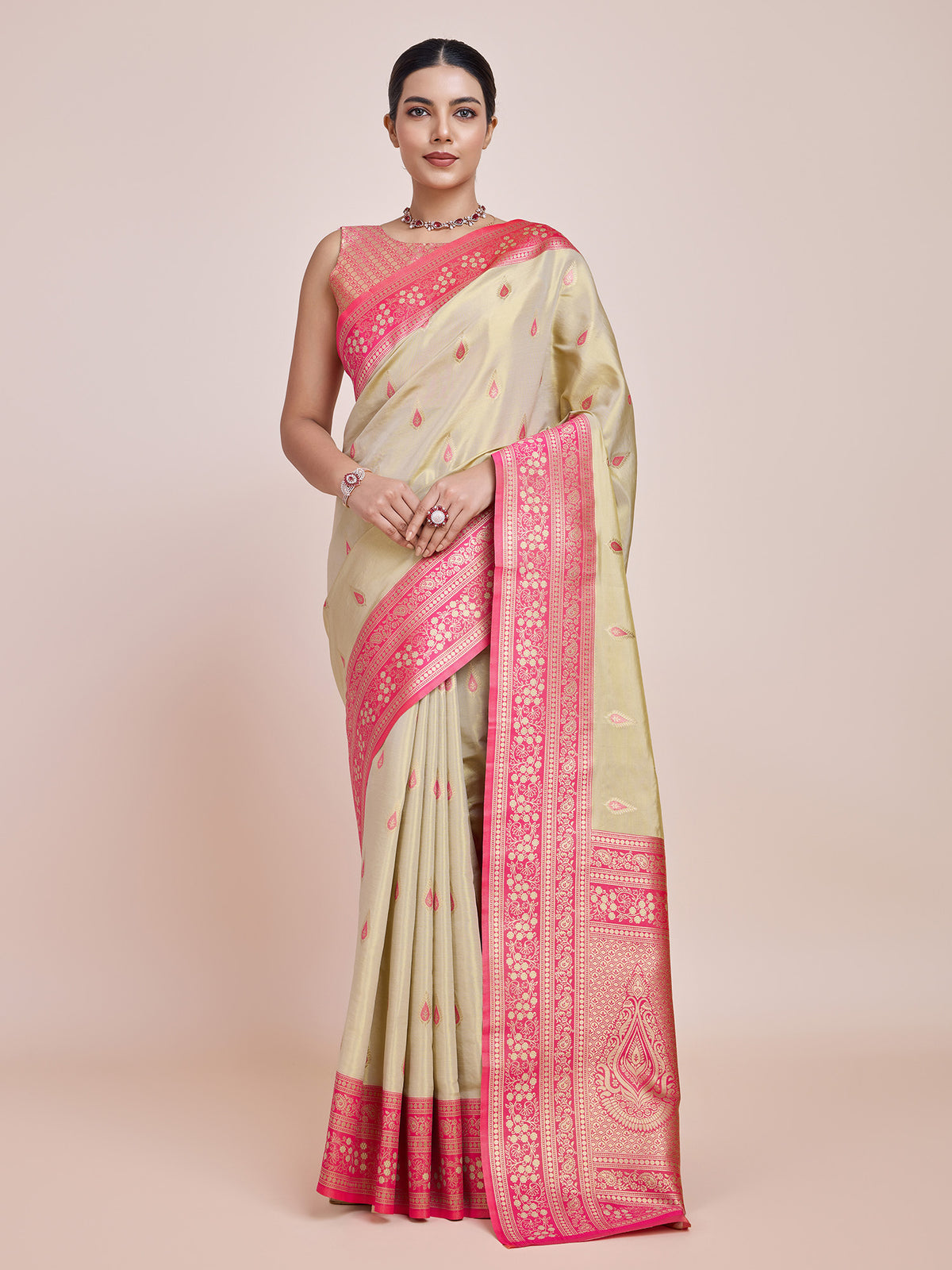 Cream Banarasi Tissue Silk Zari Weaving Ceremony Saree