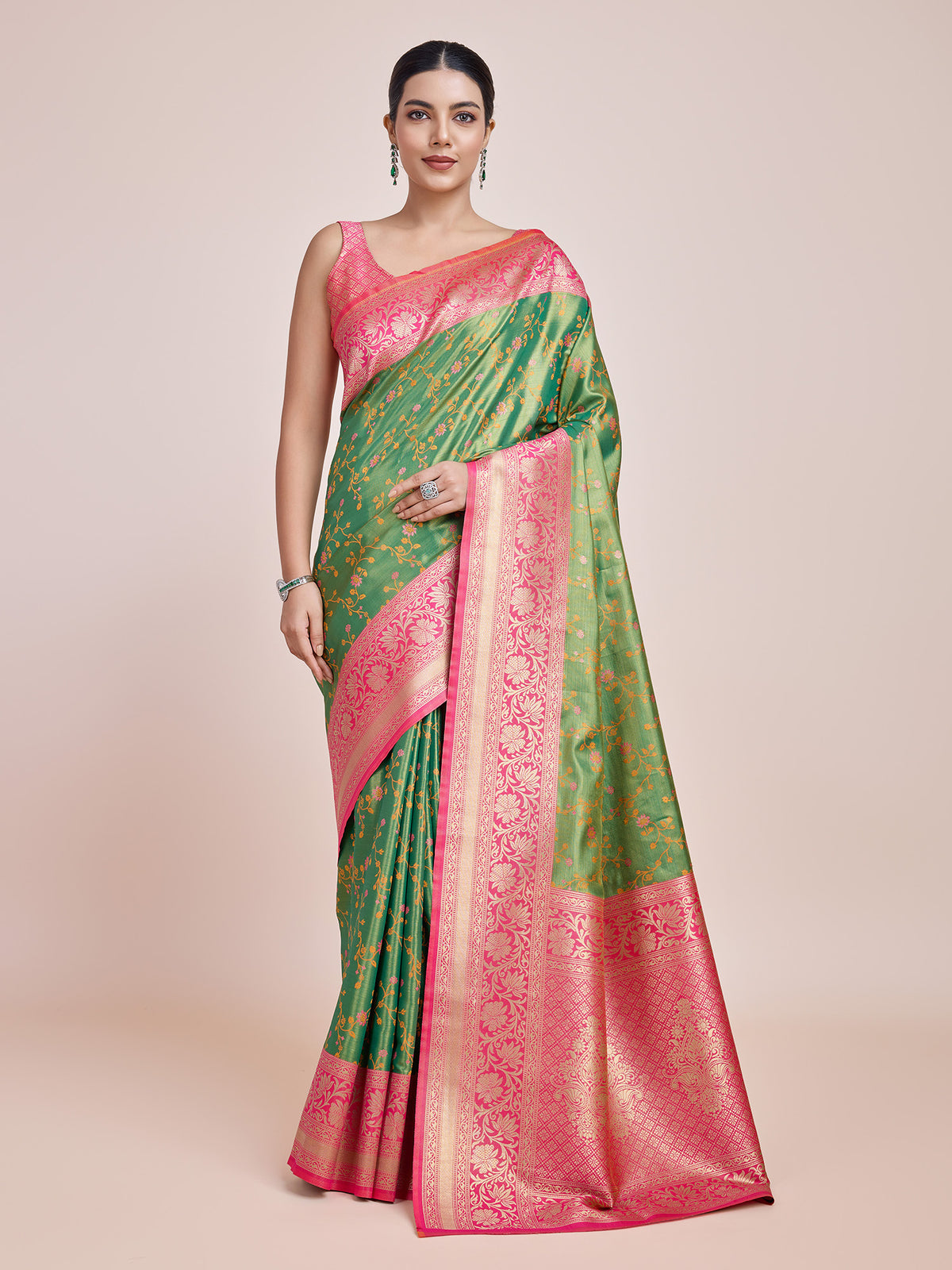 Green Banarasi Tissue Silk Woven Stunning Saree