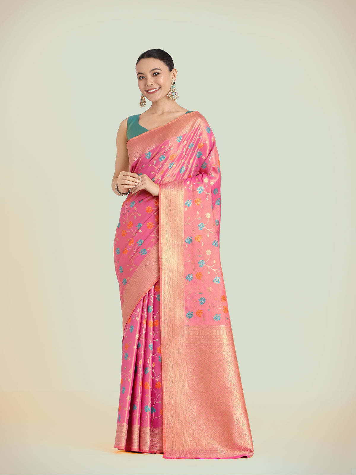 Light Pink Rich Look Banarasi Tissue Silk Exquisite Designs Saree