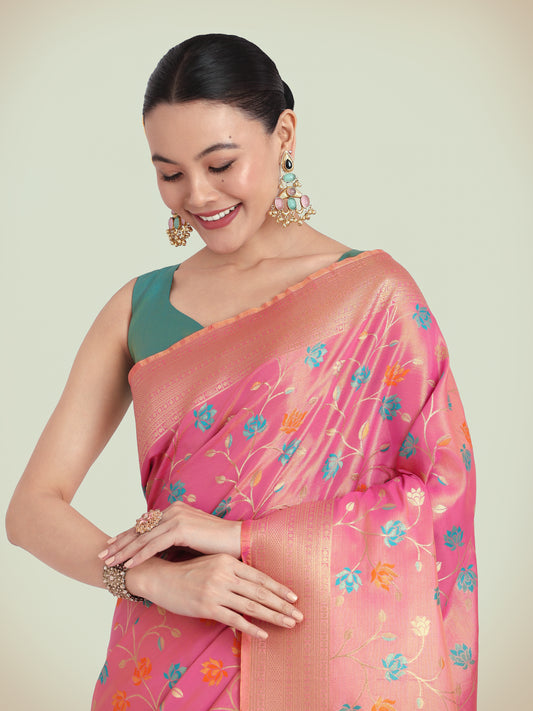 Light Pink Rich Look Banarasi Tissue Silk Exquisite Designs Saree