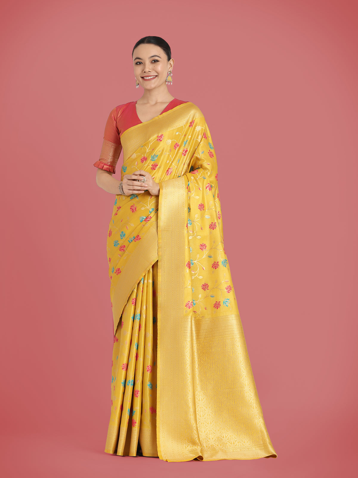 Yellow Banarasi Tissue Silk Woven Work Ceremony saree