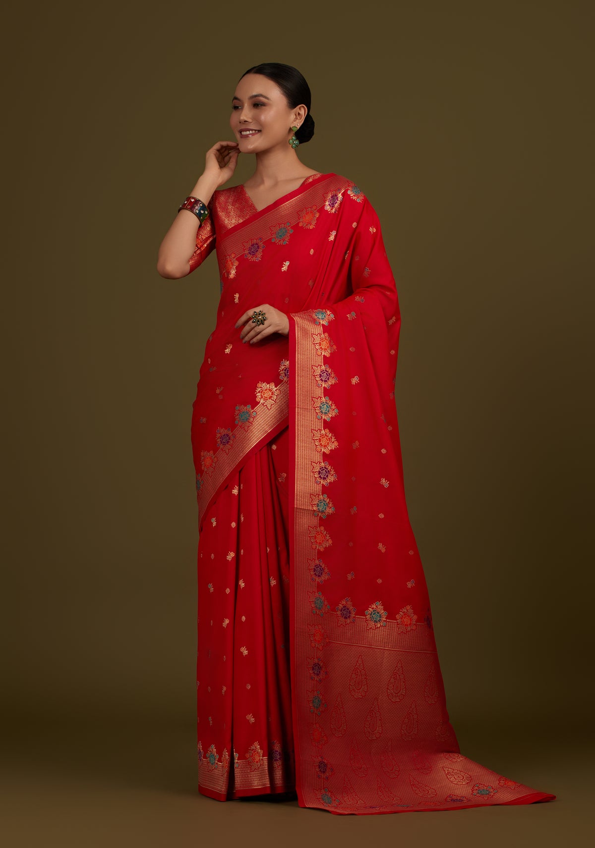 Dark Pink Banarasi Silk Blend Zari Woven Saree