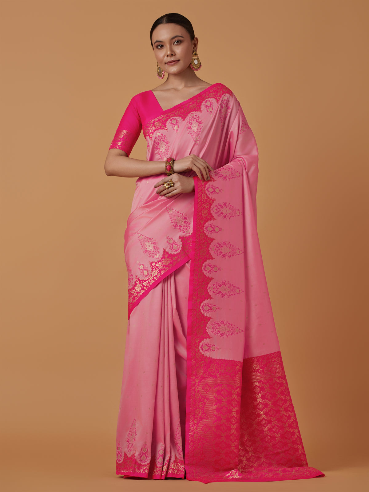 Pink Banarasi Silk Blend Zari Woven Contemporary Saree