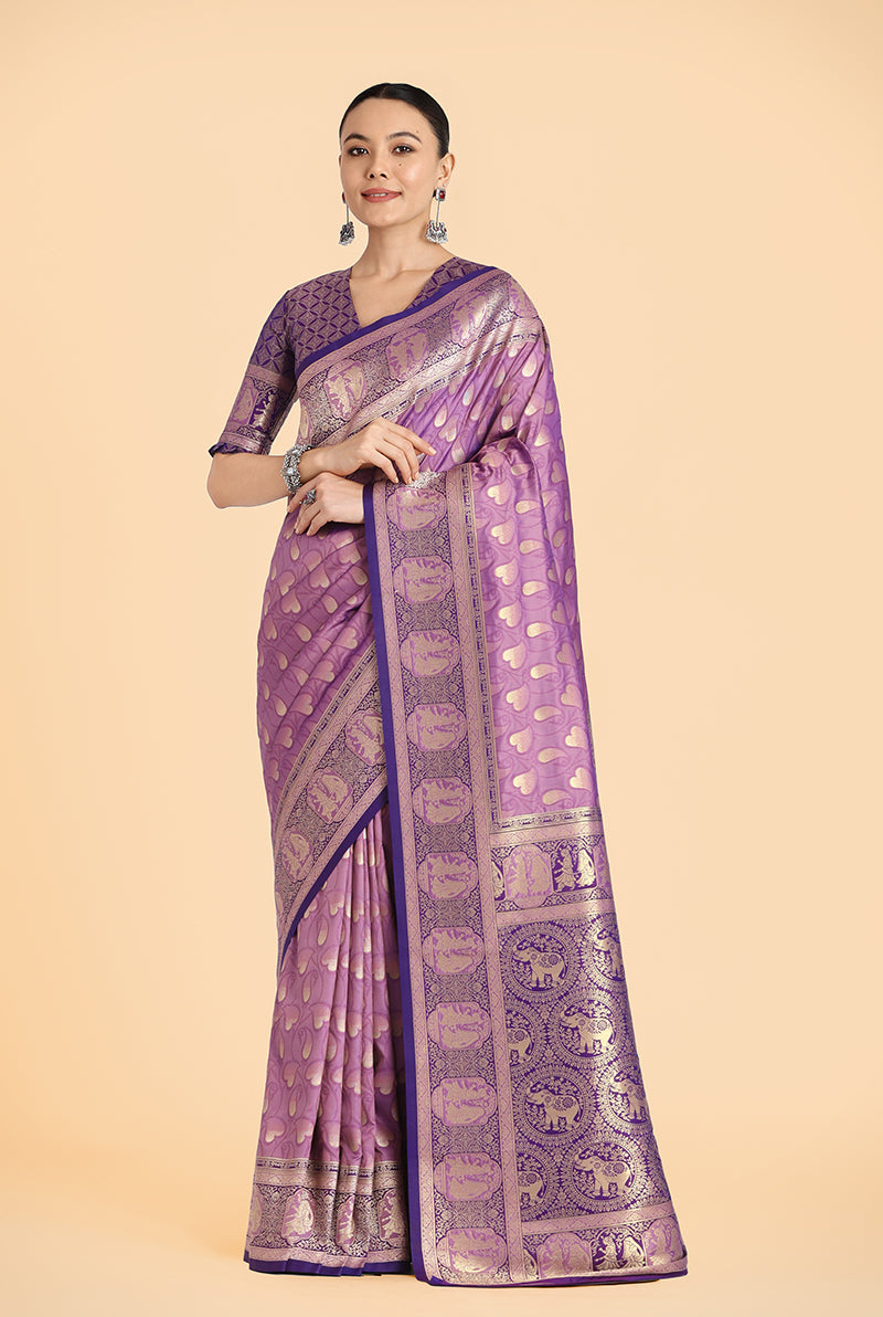 Purple Banarasi Silk Weaving Work Traditional Saree
