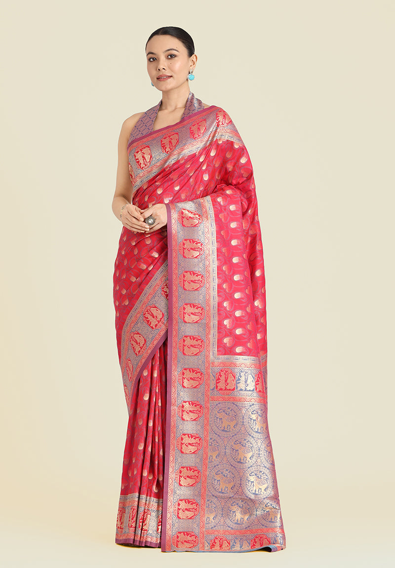 Dark Pink Banarasi Silk Weaving Work Traditional Saree