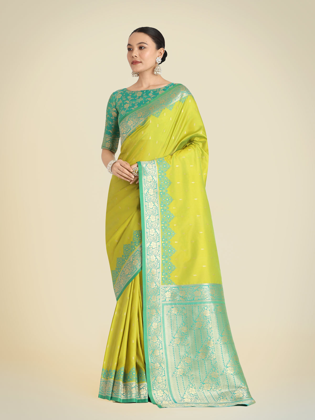 Lemon Green Banarasi Soft Silk Butti & Zari Weave Tradition  Saree