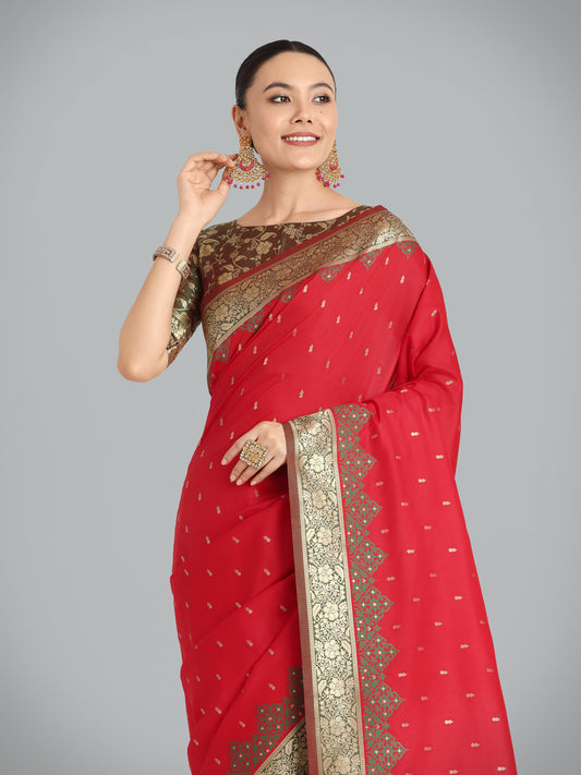 Red Banarasi Soft Silk Butti & Zari Weave Tradition Saree