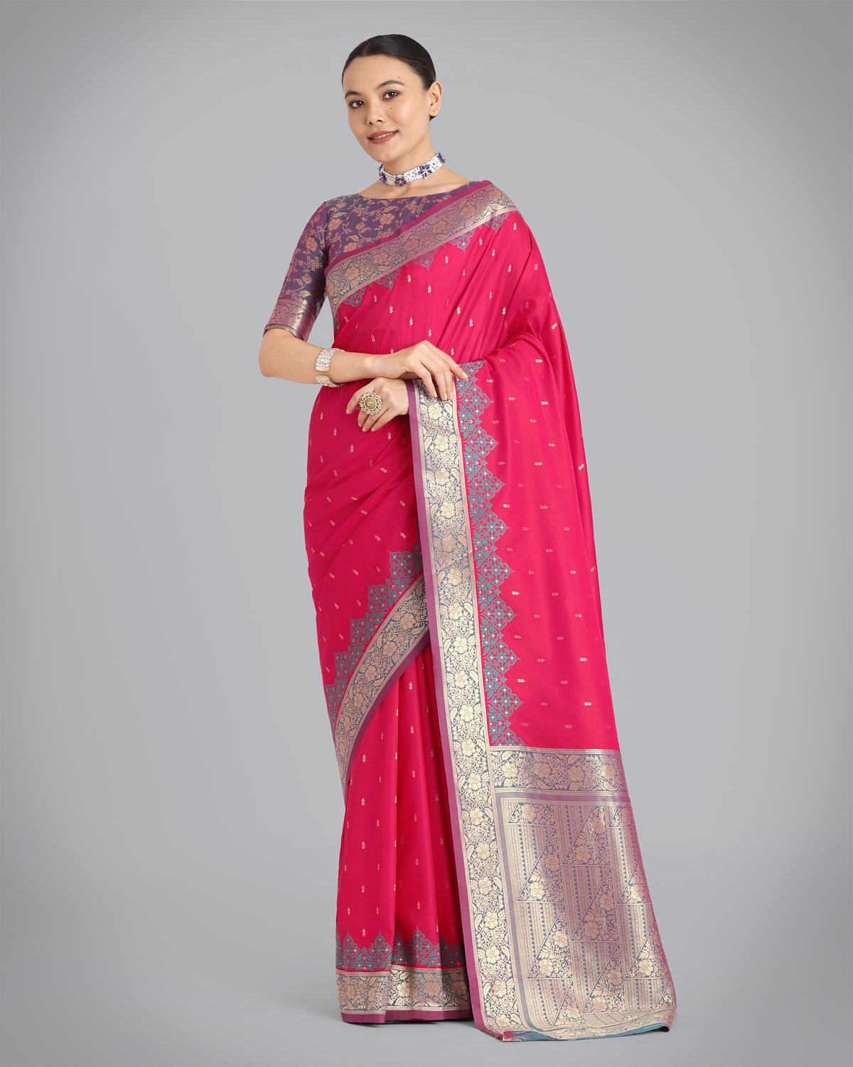 Dark Pink Banarasi Soft Silk Butti & Zari Weave Tradition Saree