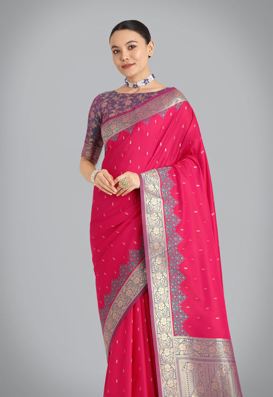 Dark Pink Banarasi Soft Silk Butti & Zari Weave Tradition Saree