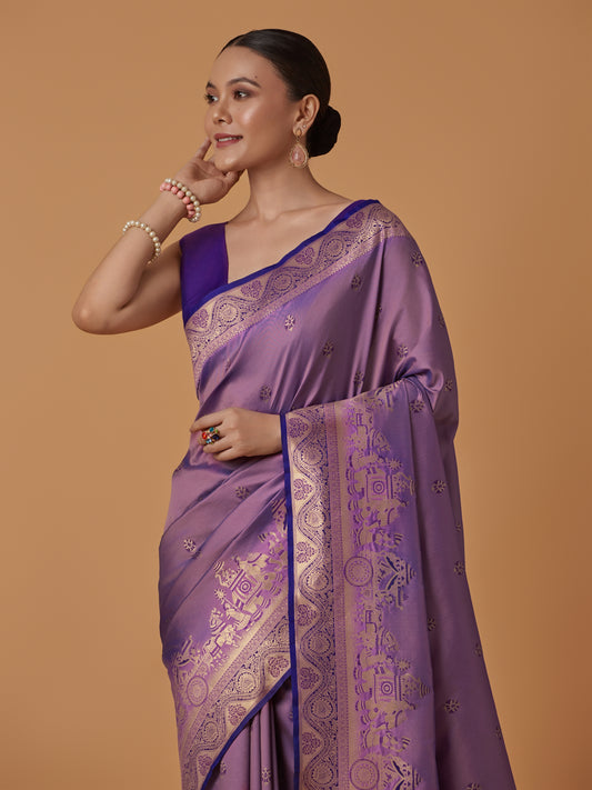 Violet Banarasi Silk Dulha Dulhan Zari Woven Saree