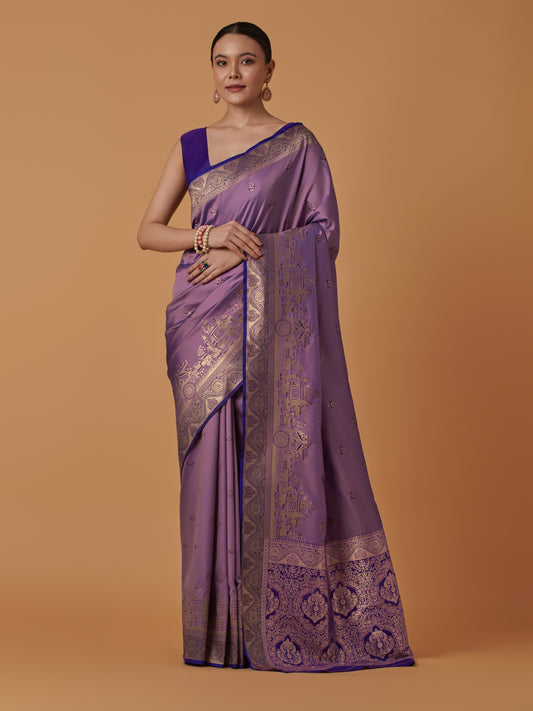 Violet Banarasi Silk Dulha Dulhan Zari Woven Saree
