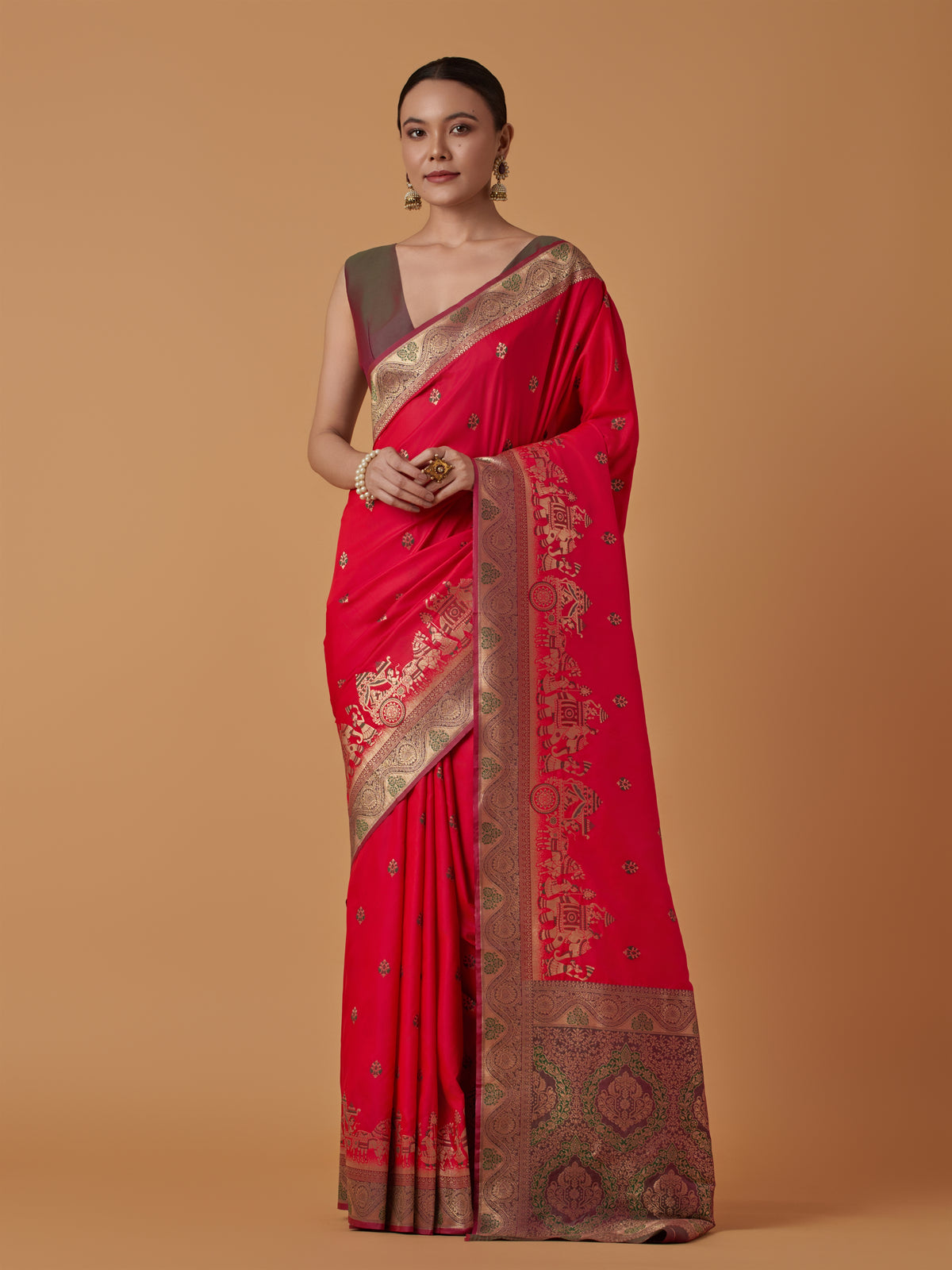 Dark Pink Banarasi Silk Dulha Dulhan Zari Woven Saree