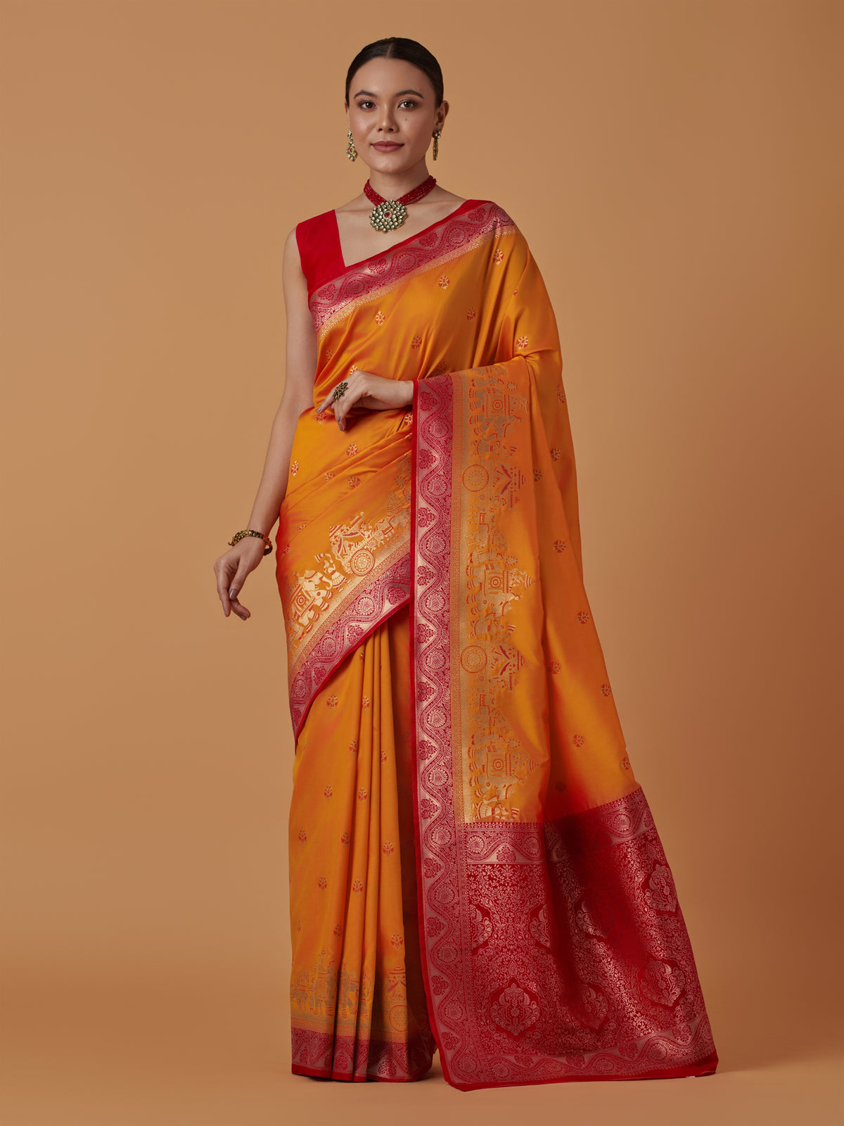 Orange Banarasi Silk Dulha Dulhan Zari Woven Saree