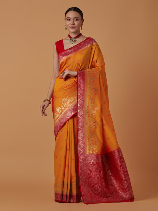 Orange Banarasi Silk Dulha Dulhan Zari Woven Saree