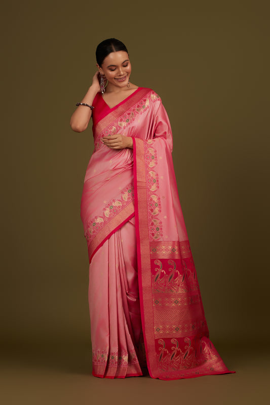 Light Pink Banarasi Silk Blend Paisley Zari Pallu Saree