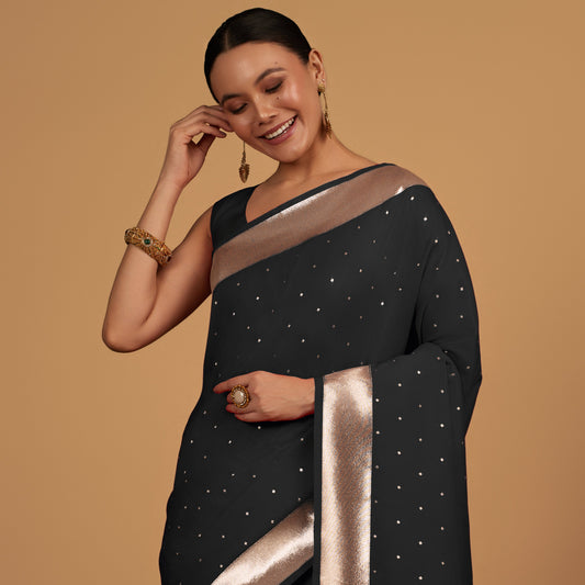 Black Banarasi Silk Zari Weaving Work Elegant Saree