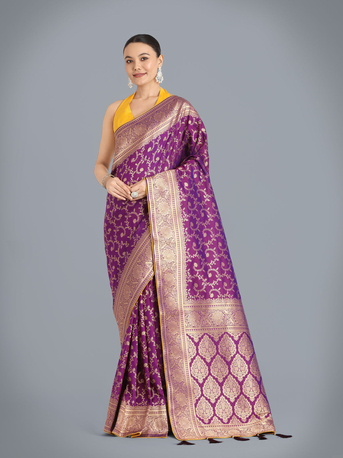 Purple Banarasi Silk Zari Weaving Work Classic Saree