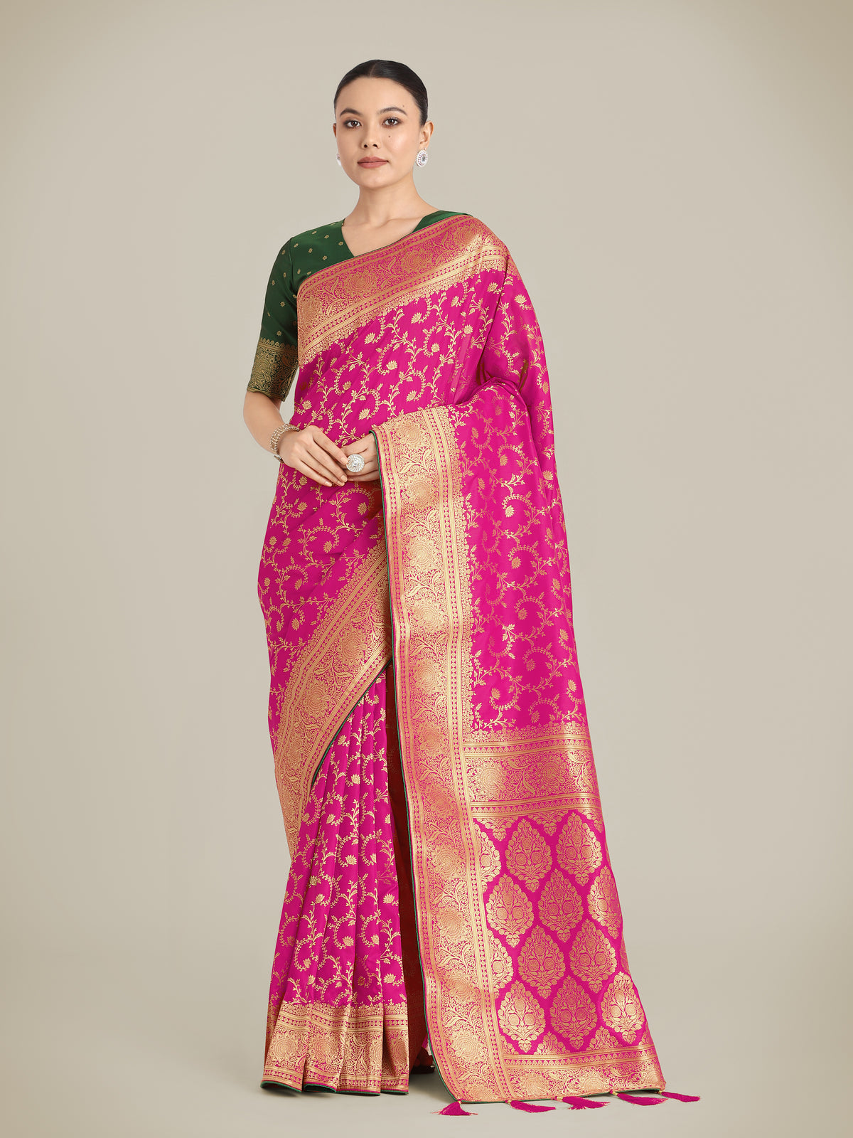Dark Pink Banarasi Silk Zari Weaving Work Classic Saree