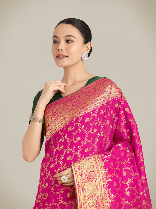 Dark Pink Banarasi Silk Zari Weaving Work Classic Saree