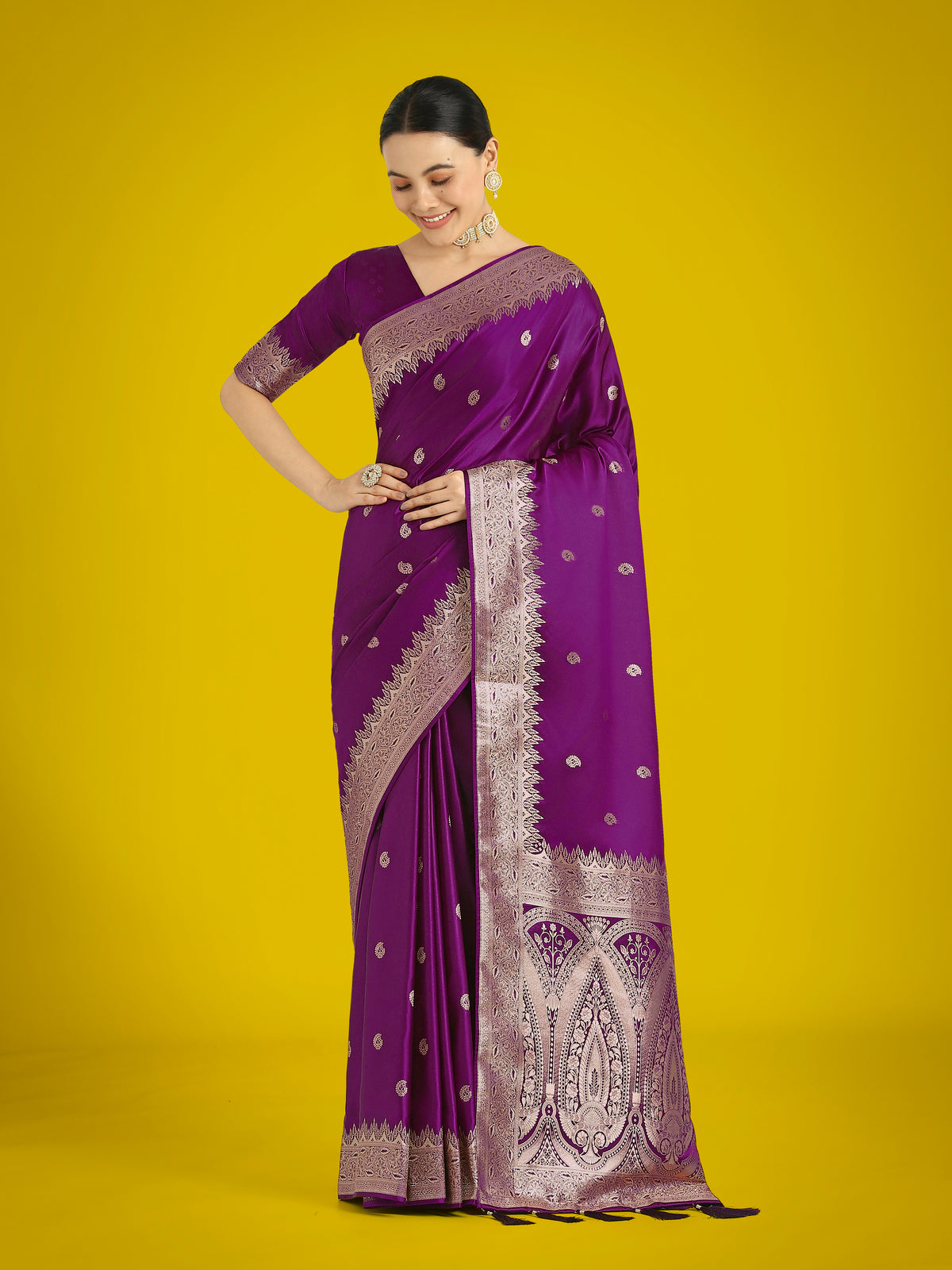 Divine Dark Purple Soft Banarasi Satin Silk Trendy Saree With Blouse Piece