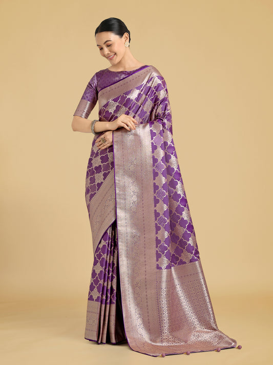 Charming Purple Soft Banarasi Silk Saree With Pretty Blouse Piece
