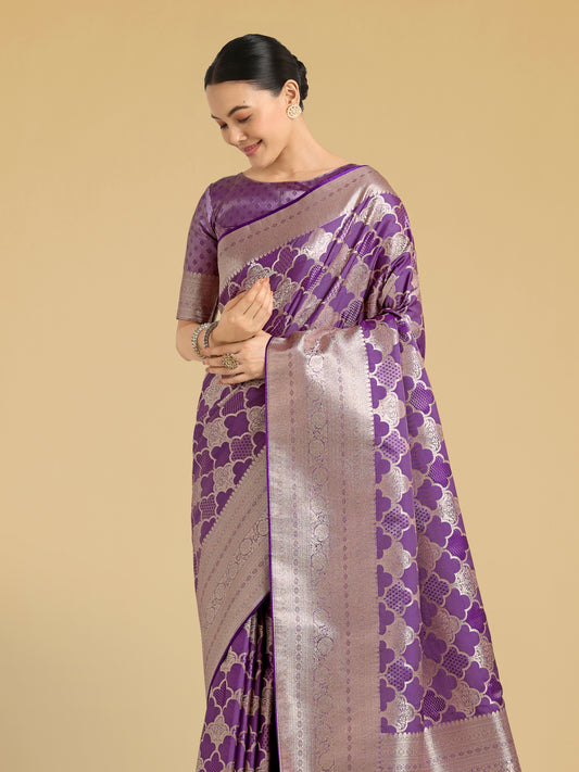 Charming Purple Soft Banarasi Silk Saree With Pretty Blouse Piece