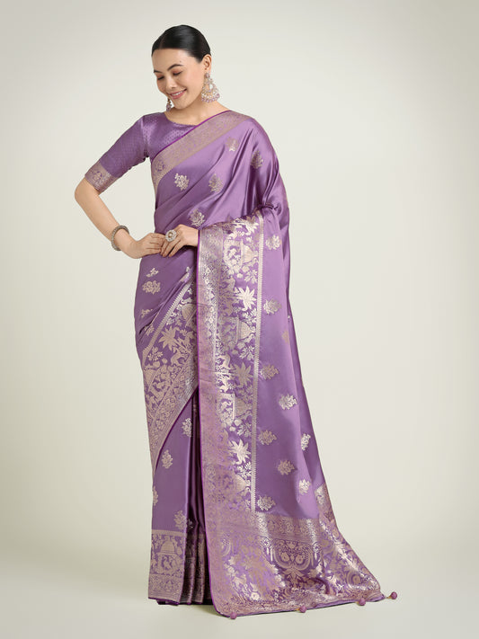 Lavender Zari Weaving Work Banarasi Satin Silk Traditional Saree