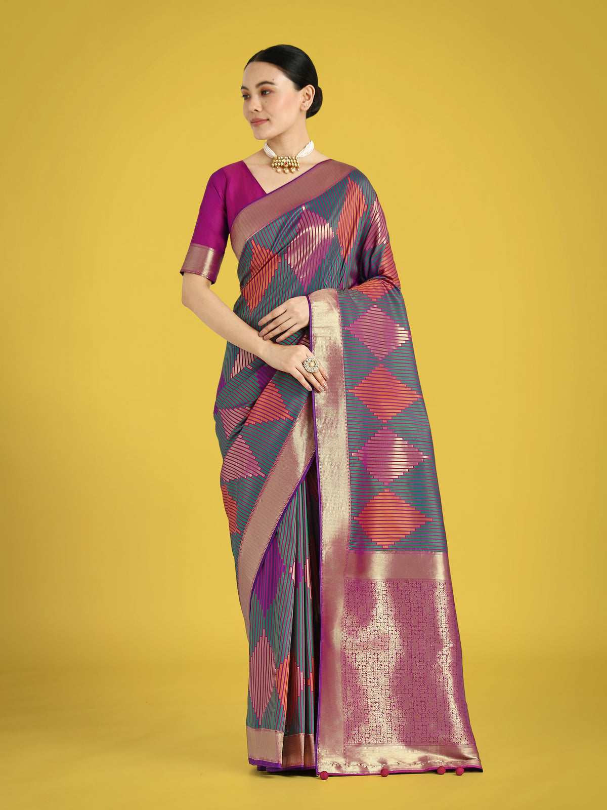 Multi Colour Banarasi Silk Zari Weaving Classic Saree