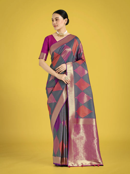 Multi Colour Banarasi Silk Zari Weaving Classic Saree