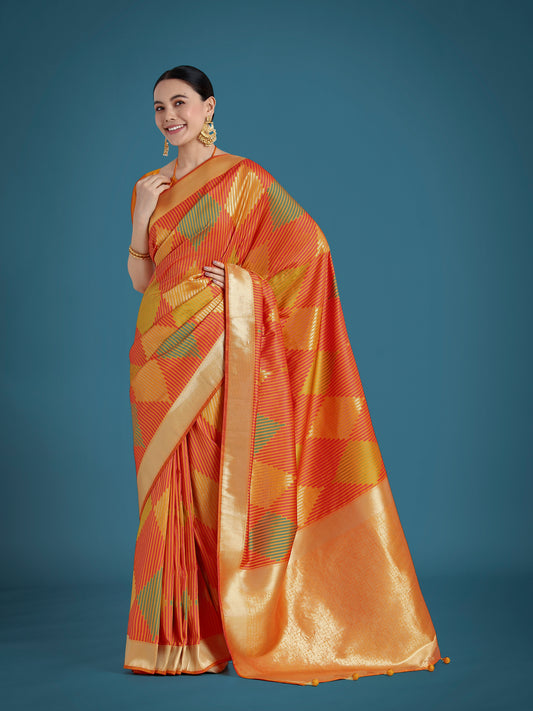 Orange Colour Banarasi Silk Zari Weaving Classic Saree