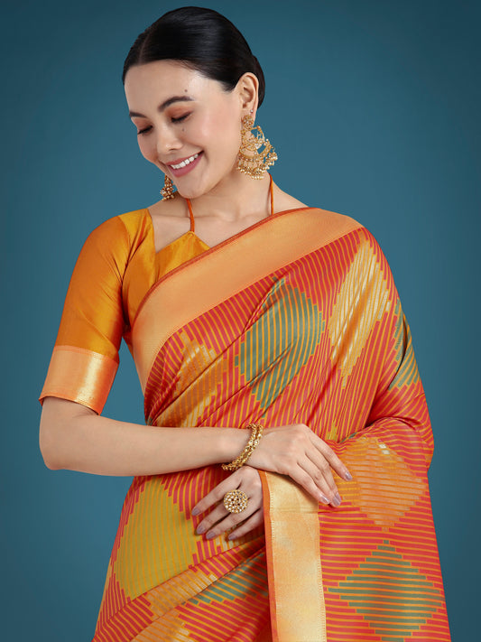 Orange Colour Banarasi Silk Zari Weaving Classic Saree