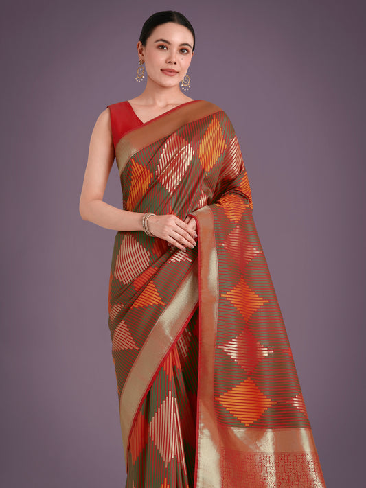 Red Colour Banarasi Silk Zari Weaving Classic Saree