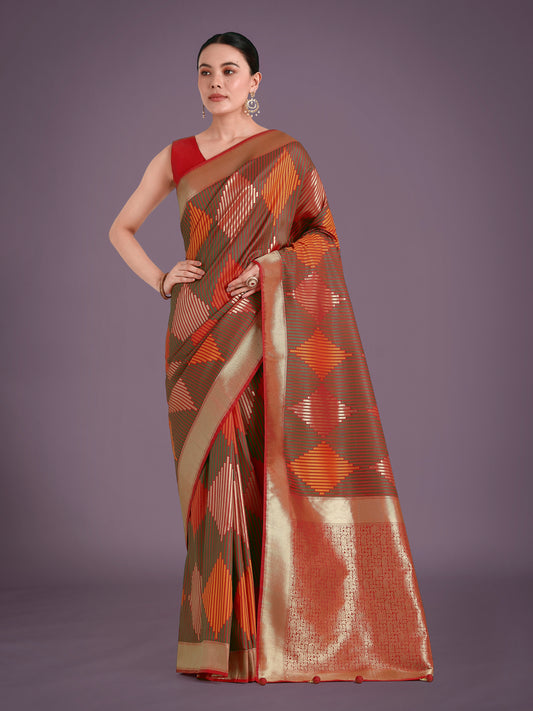 Red Colour Banarasi Silk Zari Weaving Classic Saree