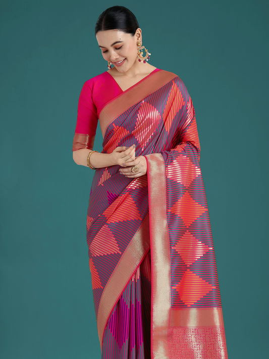 Pink Colour Banarasi Satin Silk Zari Weaving Classic Saree