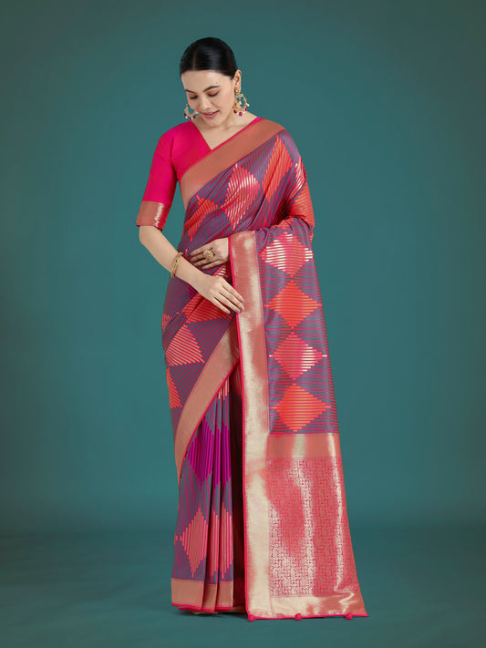 Pink Colour Banarasi Satin Silk Zari Weaving Classic Saree