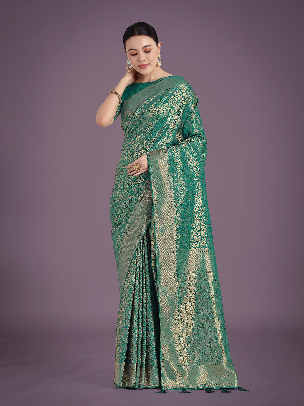 Teal Color Baanrasi Satin Silk Saree for Wedding Functions